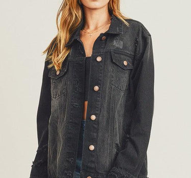 RISEN Distressed Long Sleeve Denim Jacket