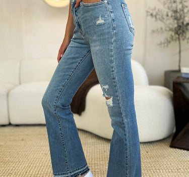 Judy Blue Full Size Mid Rise Destroyed Hem Distressed Jeans