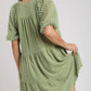 Umgee Linen Tiered A-Line Split Neck Dress Plus Size Womens Midi Dress