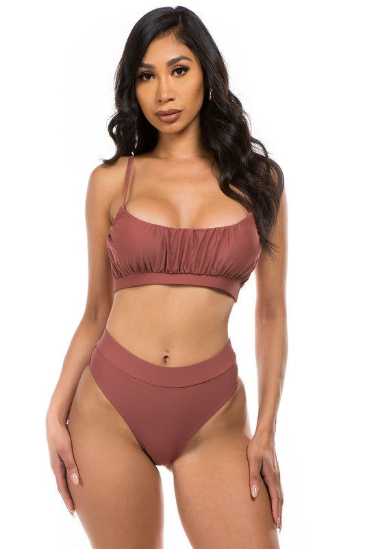 TWO-PIECE HIGH WASITED  Brown S 