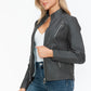 Snobbish Faux Leather Zip Up Mock Neck Jacket Womens Jacket