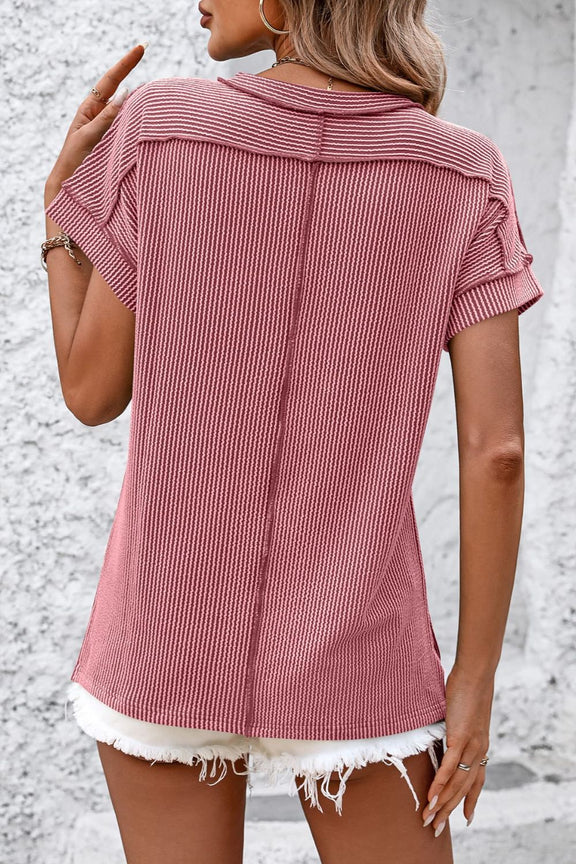 Striped Round Neck Short Sleeve T-Shirt Womens T-shirt   