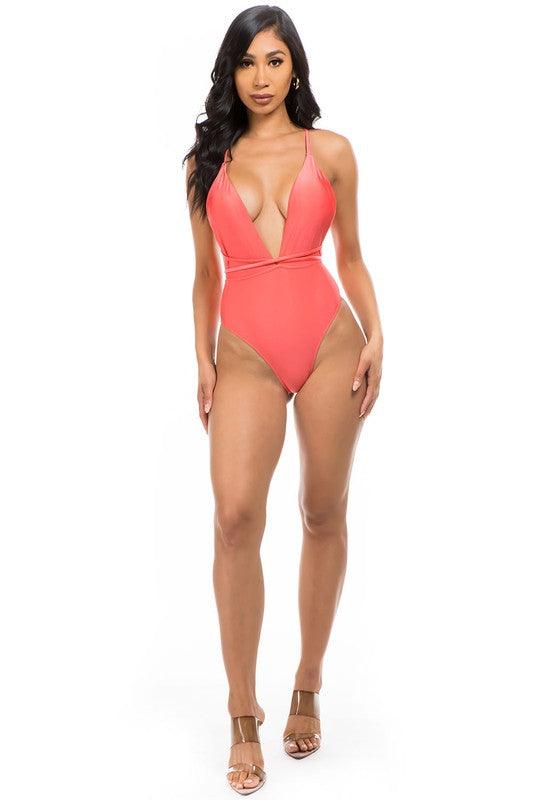Sultry Waves: Crisscross Cut-Out One-Piece Swimsuit - Three Mad Hatters Mercantile 