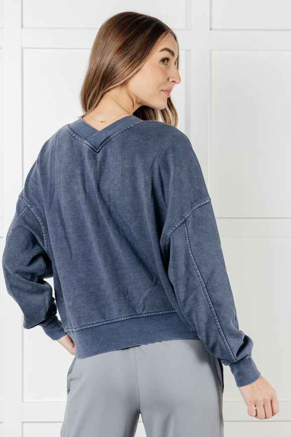 Rep Ready Mineral Wash French Terry Pullover in Blue Athleisure