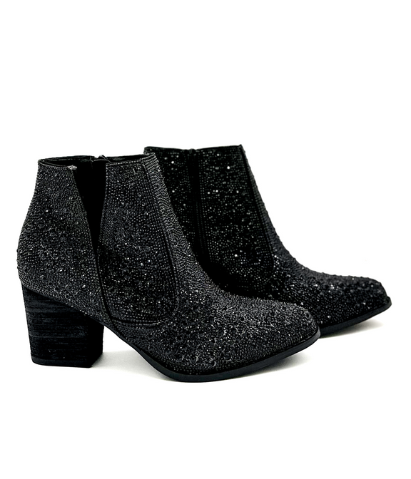 Shine Star Rhinestone Bootie in Black Shoes   