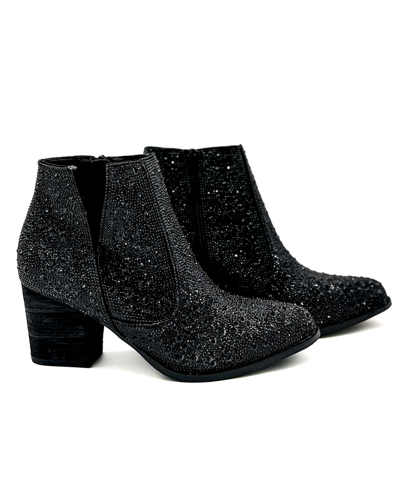 Shine Star Rhinestone Bootie in Black Shoes   