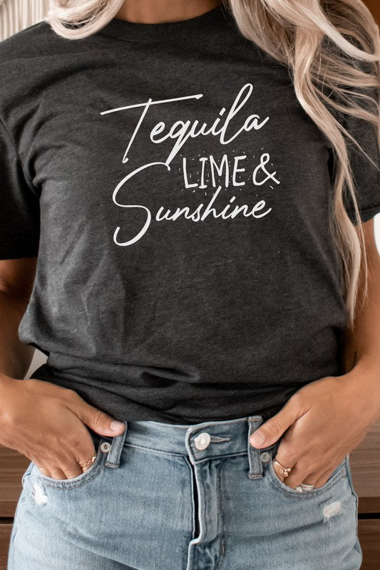 Tequila Lime and Sunshine Party Time Graphic Tee  Heather Charcoal S 