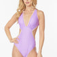 ONE-PIECE BATHING SUIT SIDE CUT-OUT WITH PRINTS ED  Lavender S 