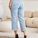 RFM Tummy Control High Waist Raw Hem Distressed Jeans