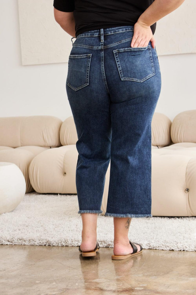 RFM Tummy Control High Waist Raw Hem Jeans - Three Mad Hatters Mercantile 