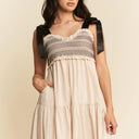 Davi & Dani Multi Contrast Smocked Bodice & Black Tie Straps