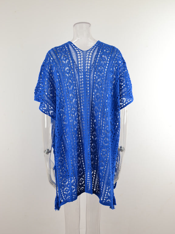 Cutout V-Neck Cover-Up with Tassel    