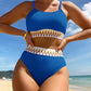 Scoop Neck Spaghetti Strap Two-Piece Swim Set  Blue S 