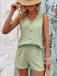 V-Neck Wide Strap Top and Shorts Set  Sage S 