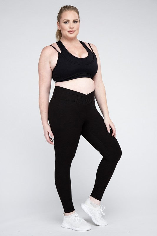 Plus Size V Waist Full Length Leggings Leggings   