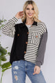 Celeste Striped Button Up Dropped Shoulder Shacket Womens shirts Black S