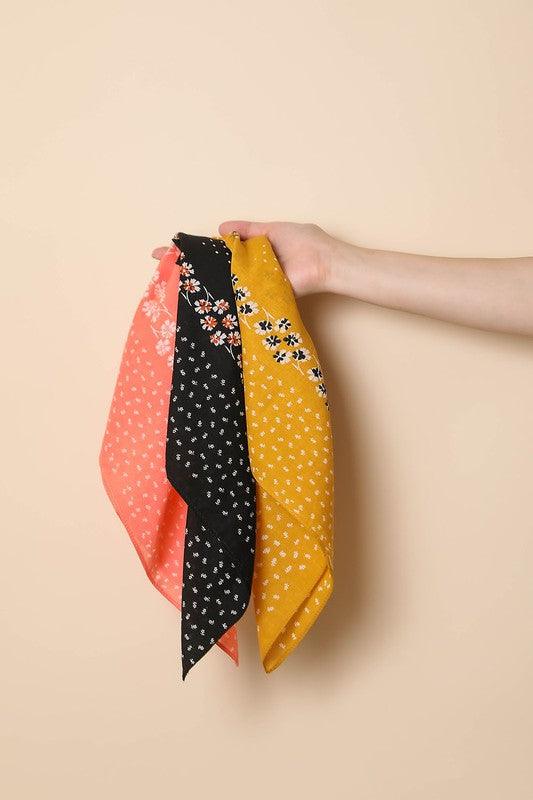 Dot and Floral Border Bandana Scarf - Three Mad Hatters Mercantile 