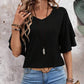 V-Neck Half Sleeve Blouse Womens Tops Black S 