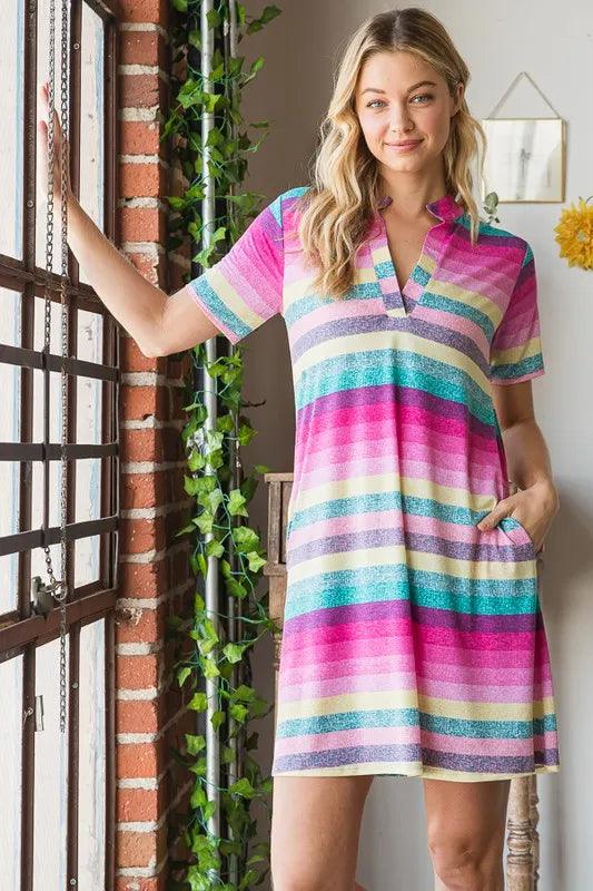 Heimish Striped Short Sleeve Mini Tee Dress Plus Size - Three Mad Hatters Mercantile 
