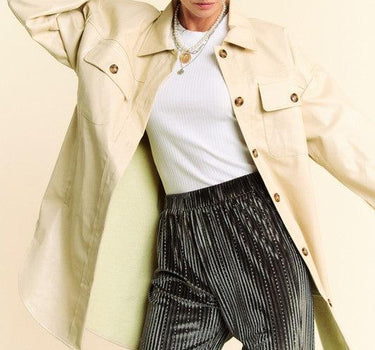 Davi & Dani Faux Leather Button Up Jacket with Chest Pockets