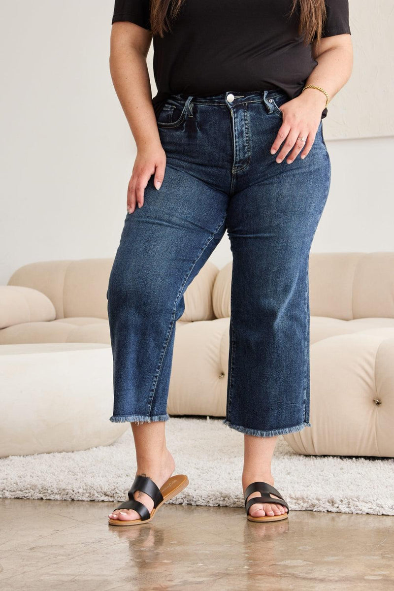 RFM Tummy Control High Waist Raw Hem Jeans - Three Mad Hatters Mercantile 