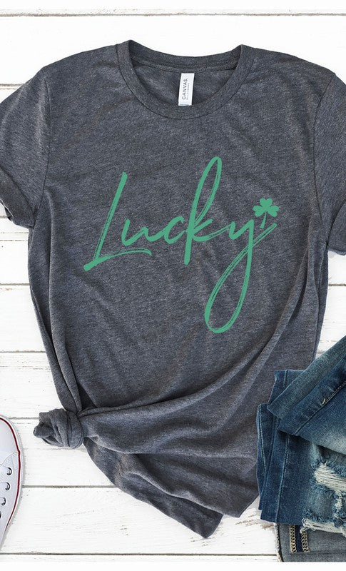 Retro Lucky Graphic Tee Womens Graphic T-shirt Heather Charcoal S 