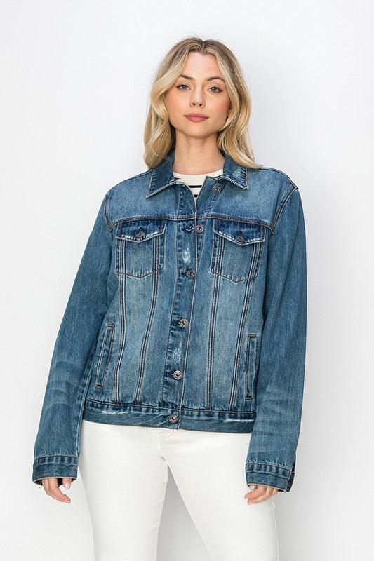 RISEN Distressed Button Up Jacket - Three Mad Hatters Mercantile 