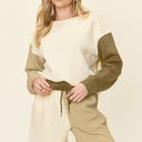 Double Take Contrast Drop Shoulder Top and Shorts Set