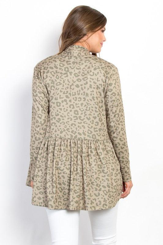 Be Stage Leopard Peplum Open Front Cardigan - Three Mad Hatters Mercantile 