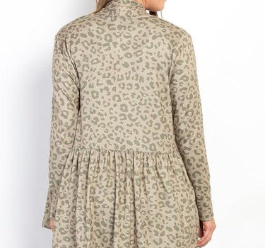 Be Stage Leopard Peplum Open Front Cardigan