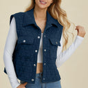 Double Take Pocketed Texture Snap Down Vest