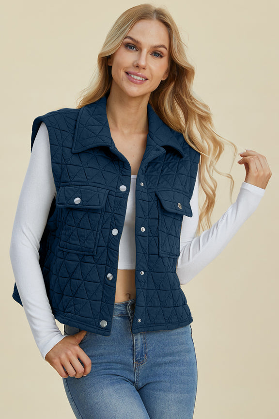 Double Take Pocketed Texture Snap Down Vest Snap Down Vest