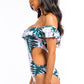 OPEN SIDED ONE PIECE BATHING SUIT WITH RUFFLED SHO    