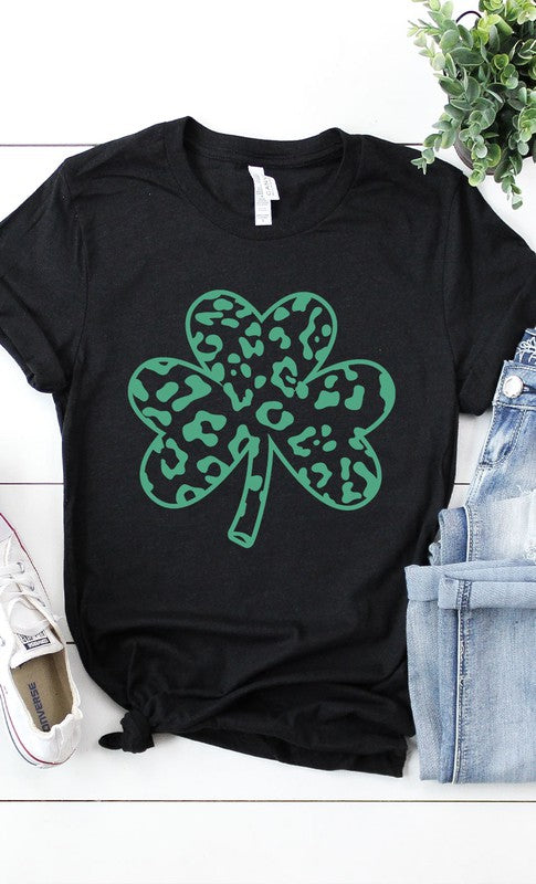 Green Leopard Clover Graphic Tee PLUS  Heather Black XXL 