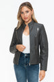 Snobbish Faux Leather Zip Up Mock Neck Jacket Womens Jacket Charcoal S