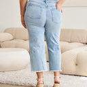 RFM Tummy Control High Waist Raw Hem Distressed Jeans