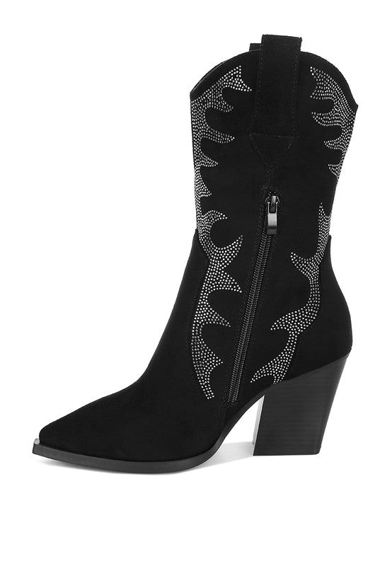 Rambler Rhinestones Embellished Calf Boots Rhinestones Embellished Calf Boots   