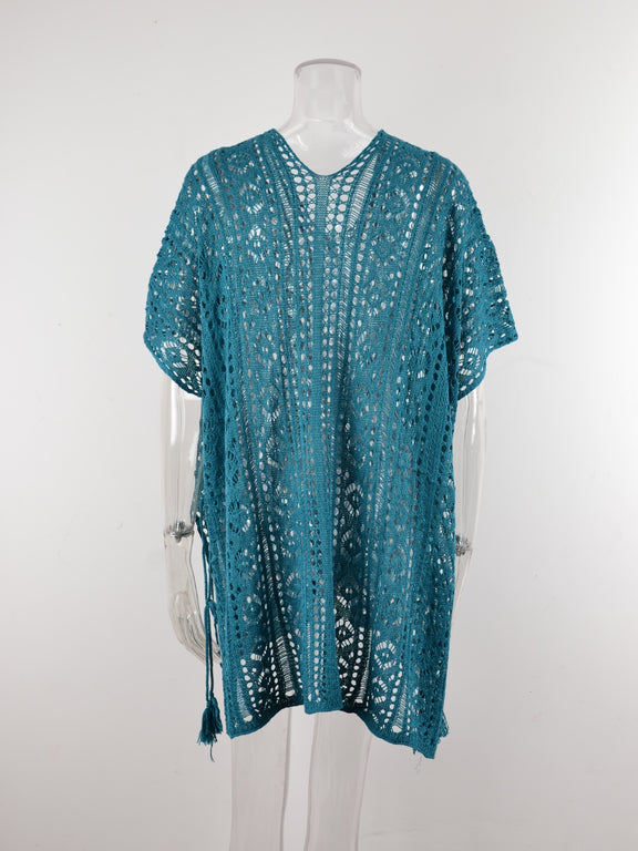 Cutout V-Neck Cover-Up with Tassel    