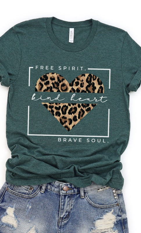 Free Spirit Leopard Heart Graphic Tee PLUS  Heather Forest Green XXL 