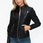 Snobbish Faux Leather Zip Up Mock Neck Jacket Womens Jacket