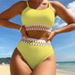 Scoop Neck Spaghetti Strap Two-Piece Swim Set  Yellow S 