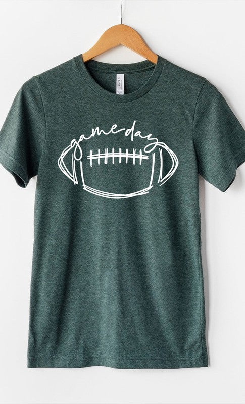 Cursive Football Game Day Graphic Tee Graffic Tee Heather Forest Green S 