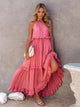 Ruffled Sleeveless Tiered Maxi Dress with Pockets  Watermelon pink S 