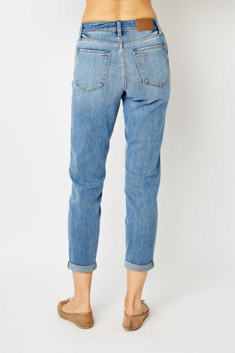 Judy Blue Cuffed Hem Slim Jeans - Three Mad Hatters Mercantile 