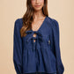 Annie Wear Tie Front Peplum Long Sleeve Denim Top Womens Tie Front Long Sleeve Denim Top