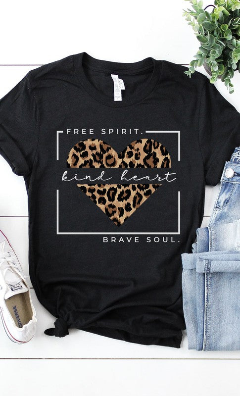 Free Spirit Leopard Heart Graphic Tee PLUS  Heather Black XXL 