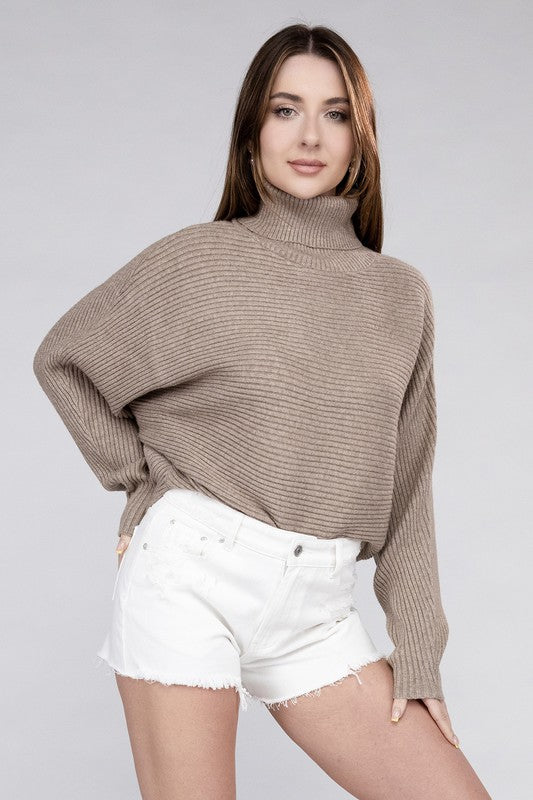 Viscose Dolman Sleeve Turtleneck Sweater Long Sleeve Blouse H COCOA S 