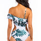 OPEN SIDED ONE PIECE BATHING SUIT WITH RUFFLED SHO    