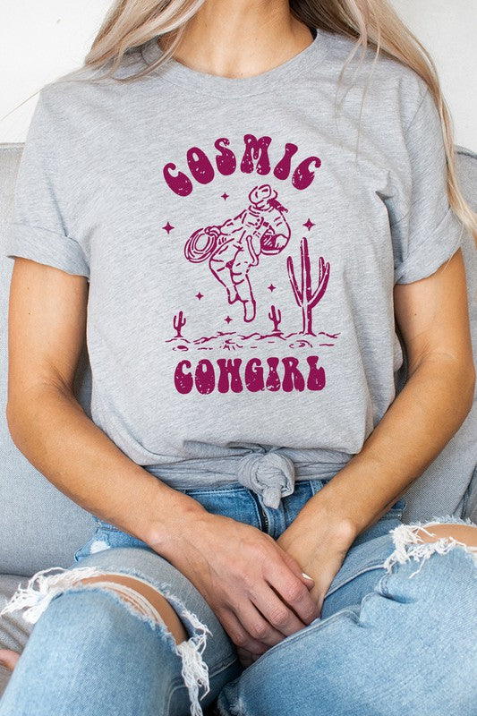 Cosmic Cowgirl Graphic Tee Womens Graphic T-shirt Athletic Heather S 