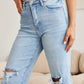 RFM Tummy Control High Waist Raw Hem Distressed Jeans Denim   